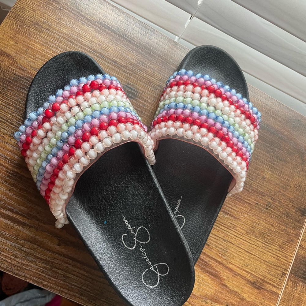 Colorful Beaded Slide Sandals